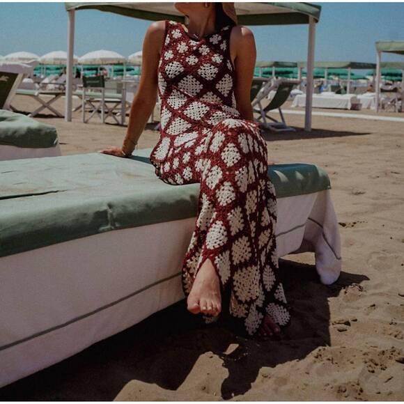 NEW ULLA JOHNSON summer geometric crochet set in claret - Picture 8 of 8